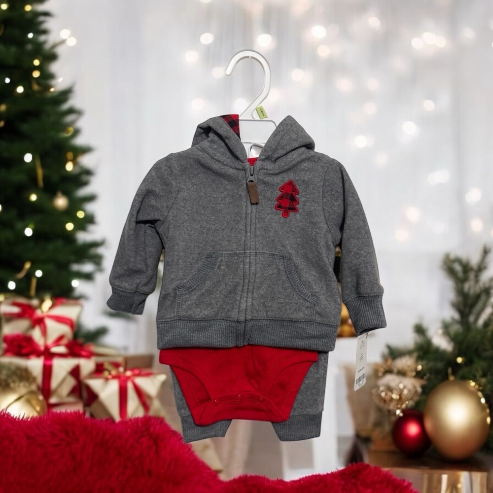 Carter's Gray Hoodie and Red Onesie Set